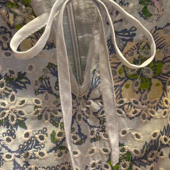 7 for All Mankind Eyelet Floral Puffy Sleeve Mini-Dress - Size L - Picture 4 of 7